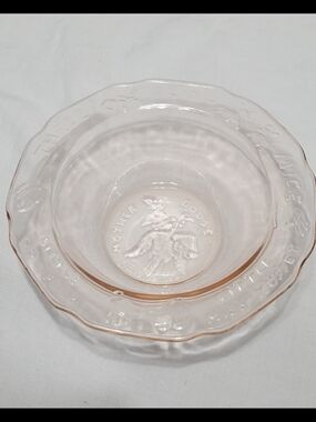 Vintage Tiara depression glass baby bowl of Mother Goose nursery rhymes.
